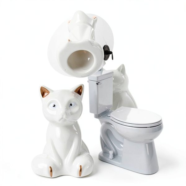 Yolev Cat Toilet Caps Ceramic White Decorative Covers-5